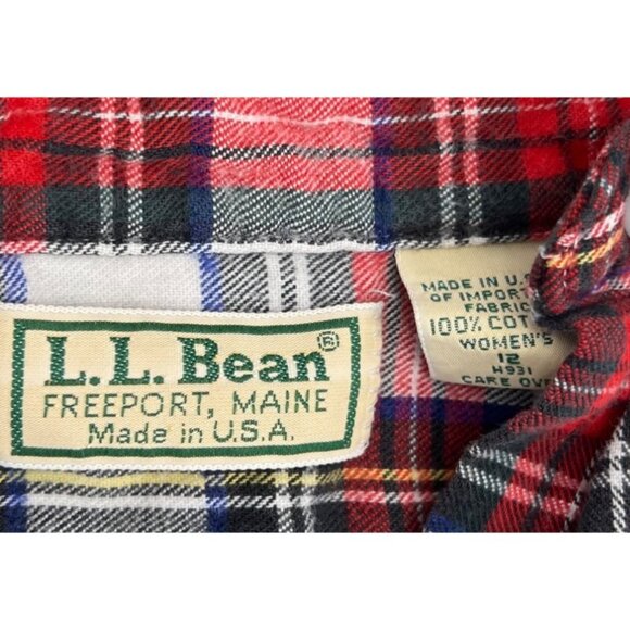 L.L. Bean Womens Vintage Red Plaid Flannel Shirt Size 12 100% Cotton Long Sleeve - Picture 2 of 4